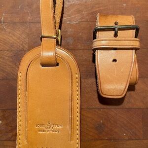 Louis Vuitton Brown Leather Luggage Tag and Strap